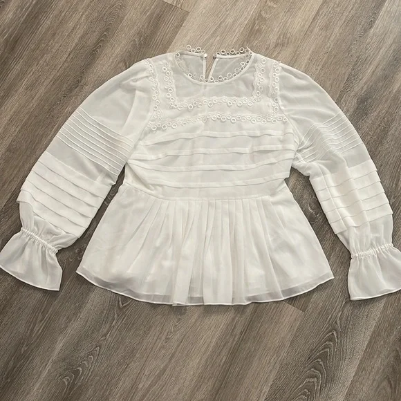 Ted Baker Women's Roobee Pintuck Detailing Long Sleeve Top - White sz 3 US 8 - Picture 7 of 11